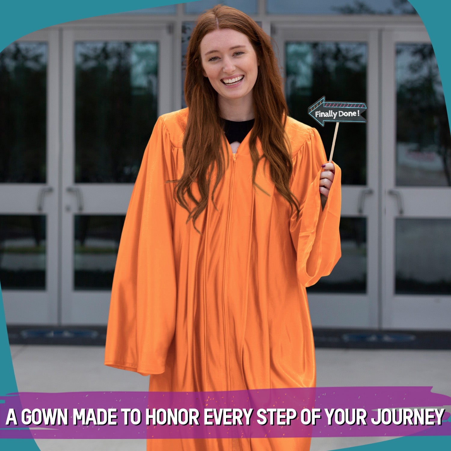 Shiny Orange Graduation Gown - Endea Graduation