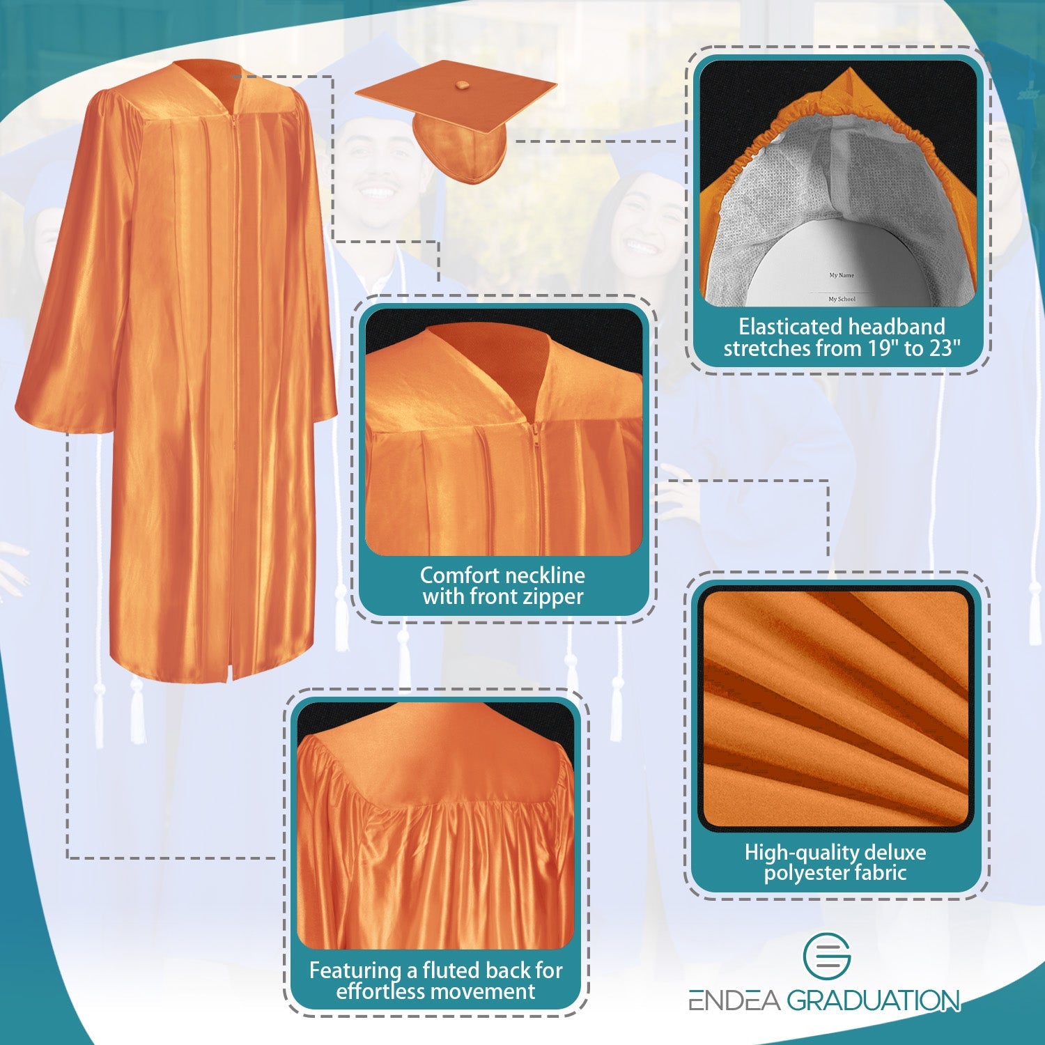 Shiny Orange Graduation Gown & Cap - Endea Graduation
