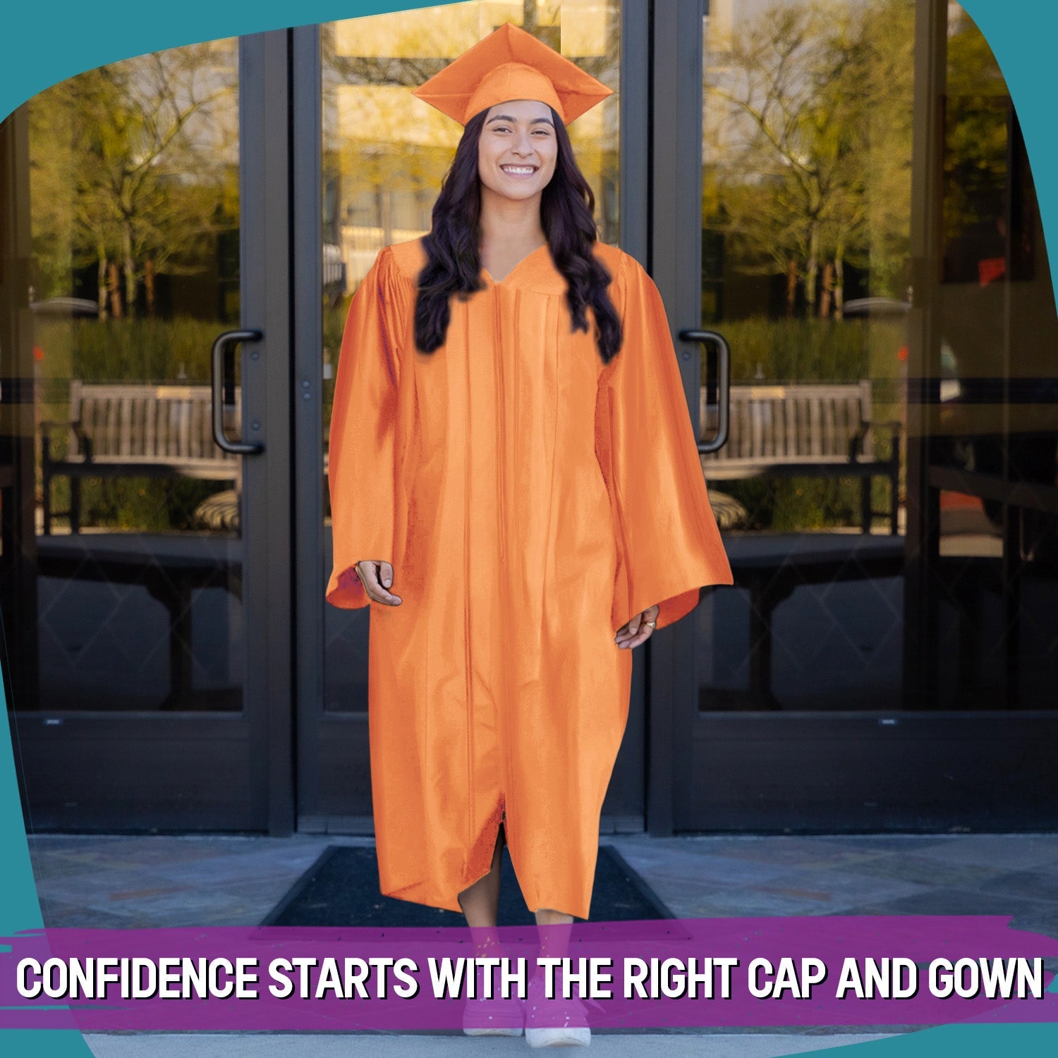 Endea Graduation Shiny Orange Graduation Gown Cap
