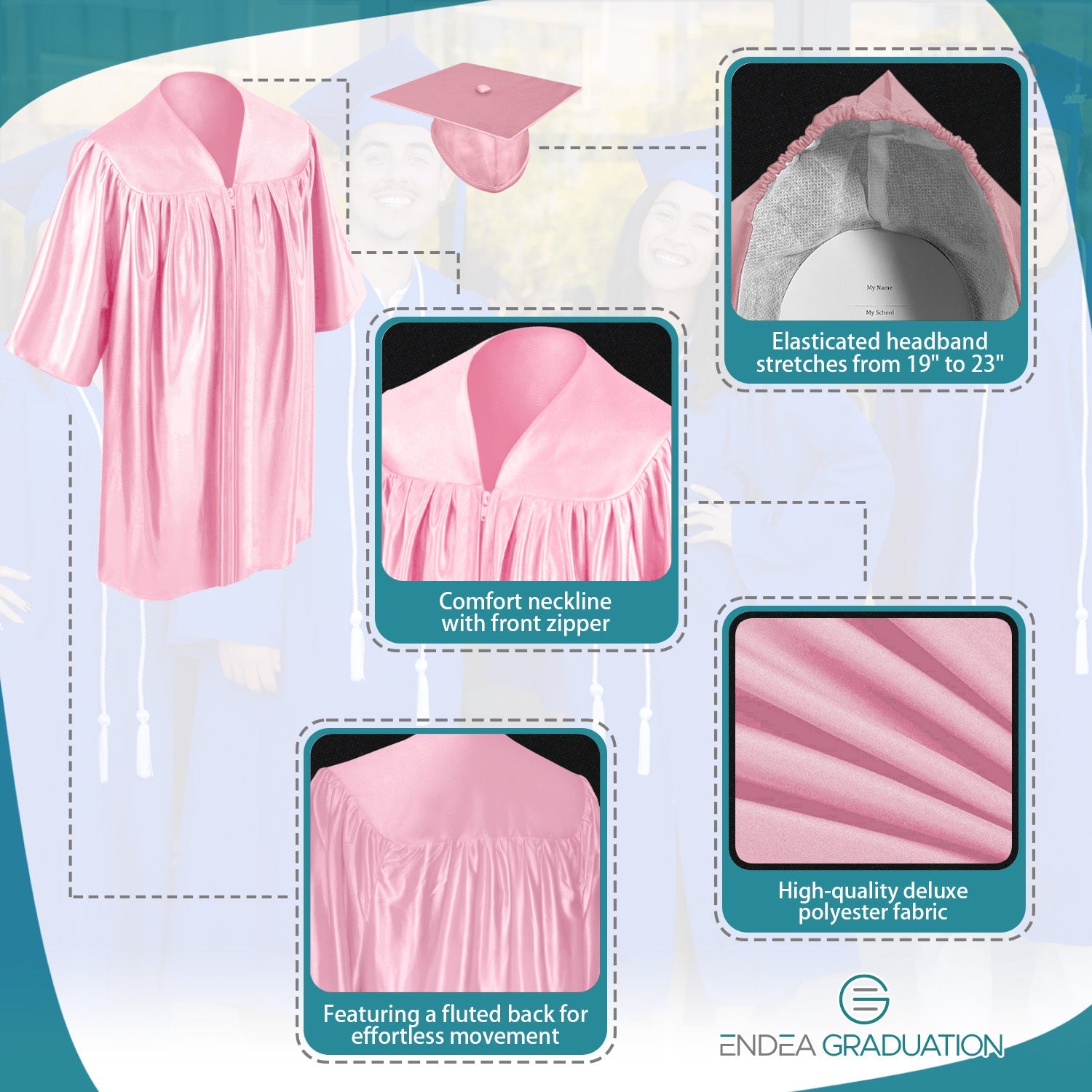 Shiny Pink Graduation Cap and Gown for Pre - school - Endea Graduation