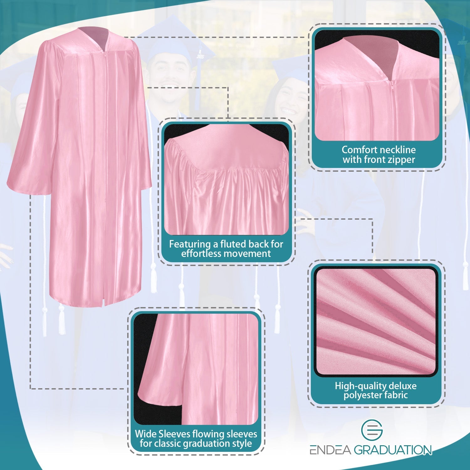 Shiny Pink Graduation Gown - Endea Graduation