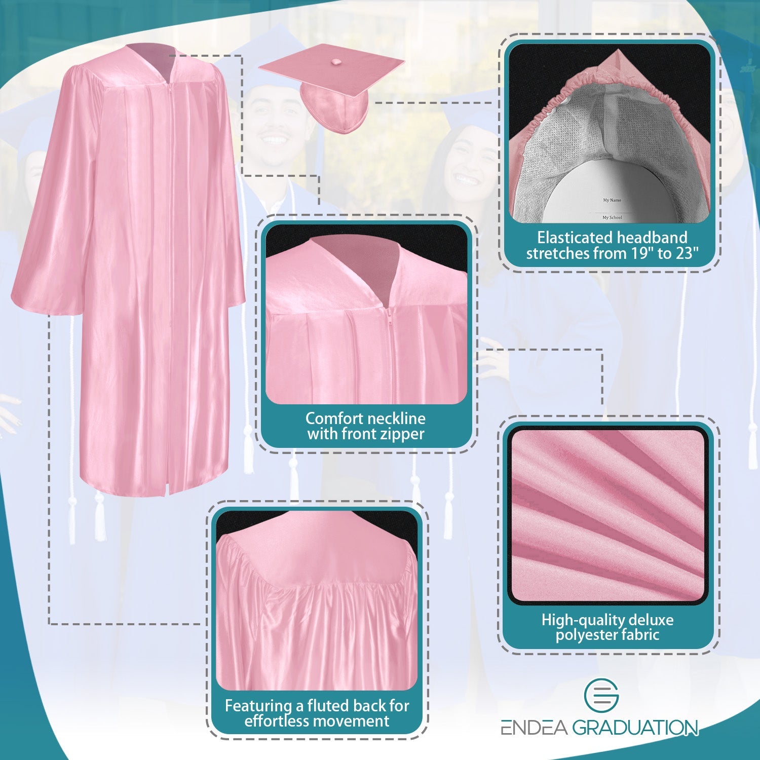 Shiny Pink Graduation Gown & Cap - Endea Graduation