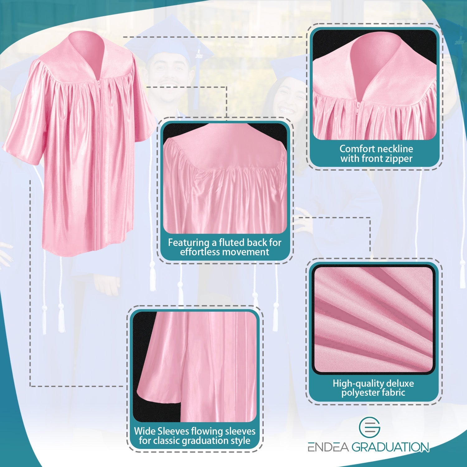 Shiny Pink Graduation Gown for Preschool - Endea Graduation