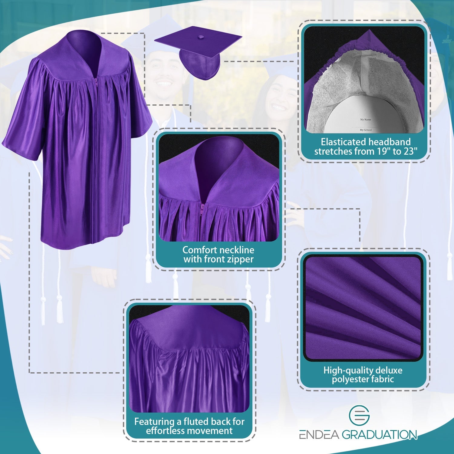 Shiny Purple Graduation Cap and Gown for Pre - school - Endea Graduation