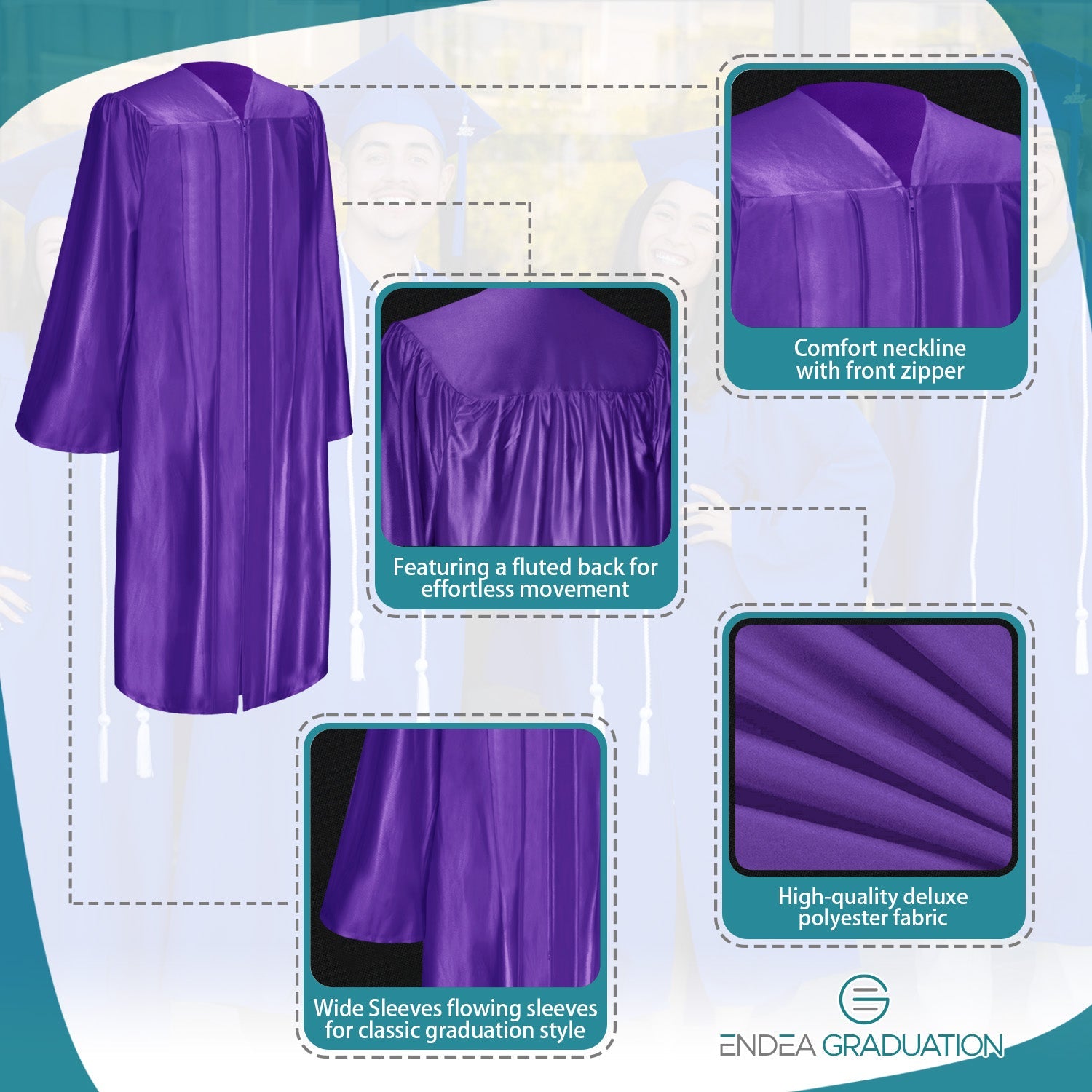 Shiny Purple Graduation Gown - Endea Graduation