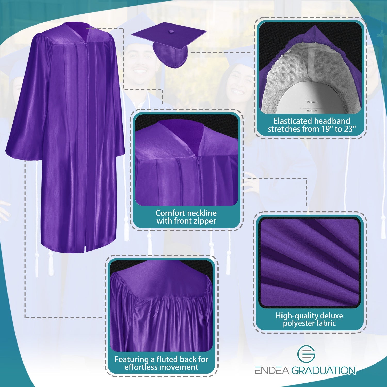Shiny Purple Graduation Gown & Cap - Endea Graduation
