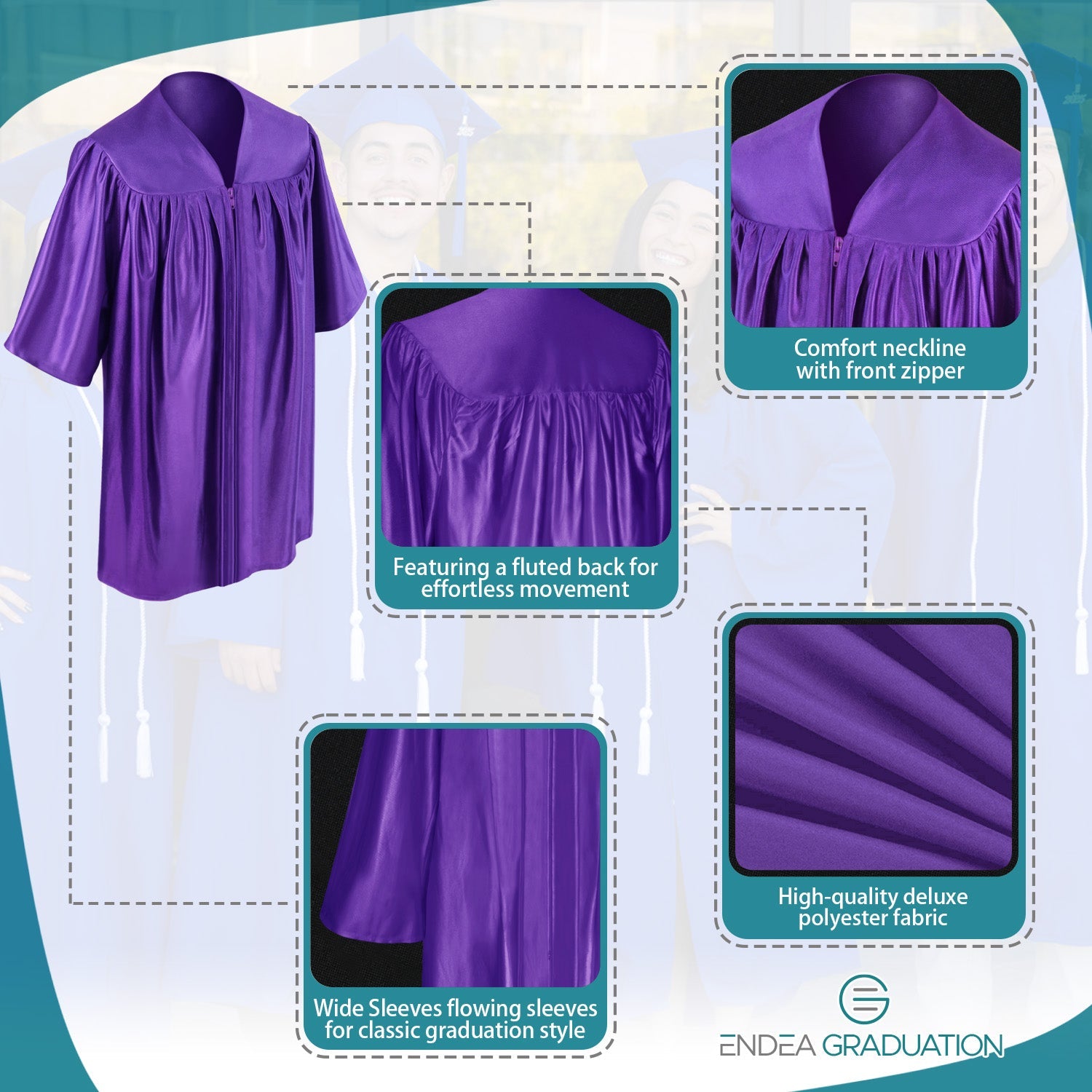 Shiny Purple Graduation Gown for Preschool - Endea Graduation