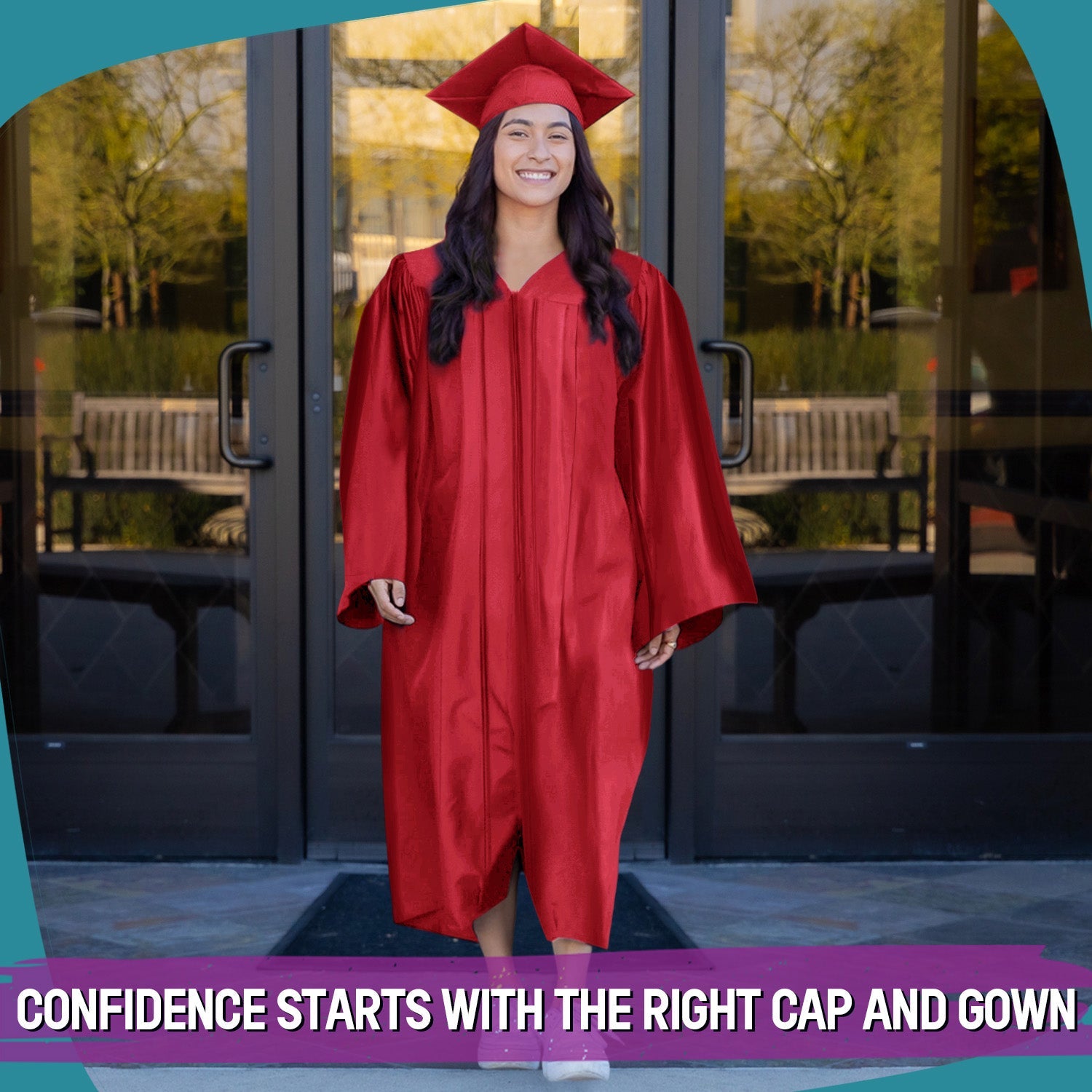 Shiny Red Graduation Gown & Cap - Endea Graduation