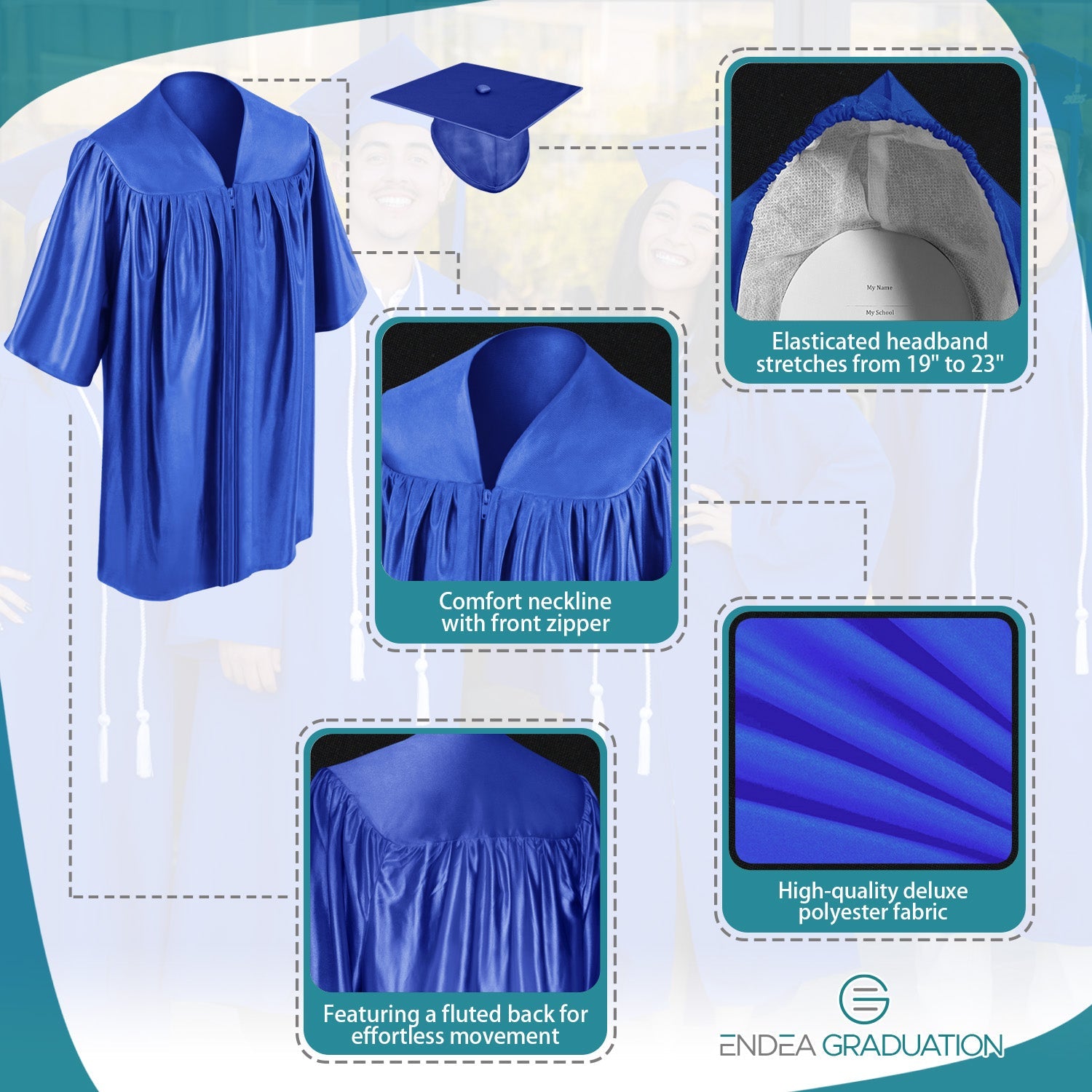 Shiny Royal Blue Graduation Cap and Gown for Pre - school - Endea Graduation