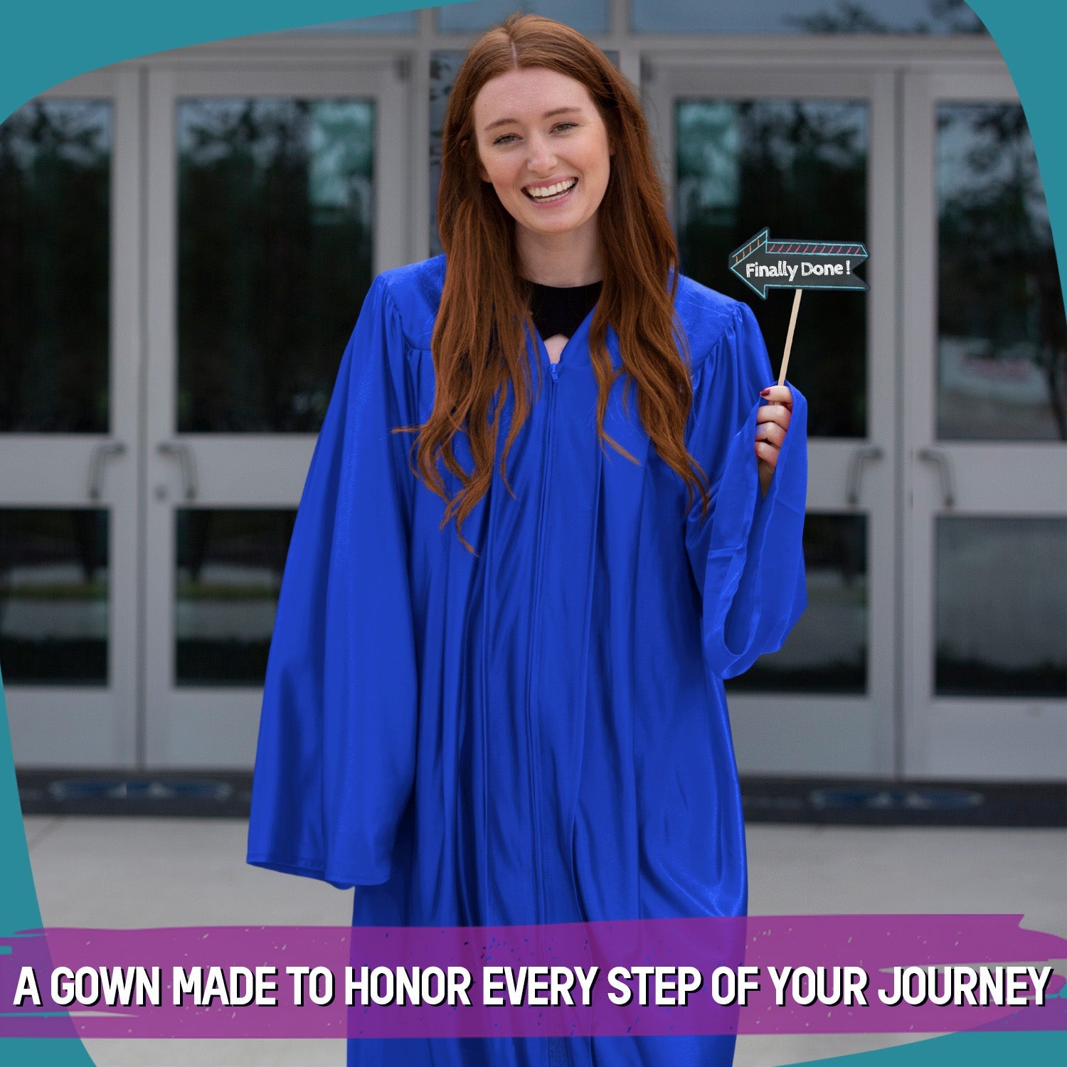 Endea Graduation Shiny Royal Blue Graduation Gown