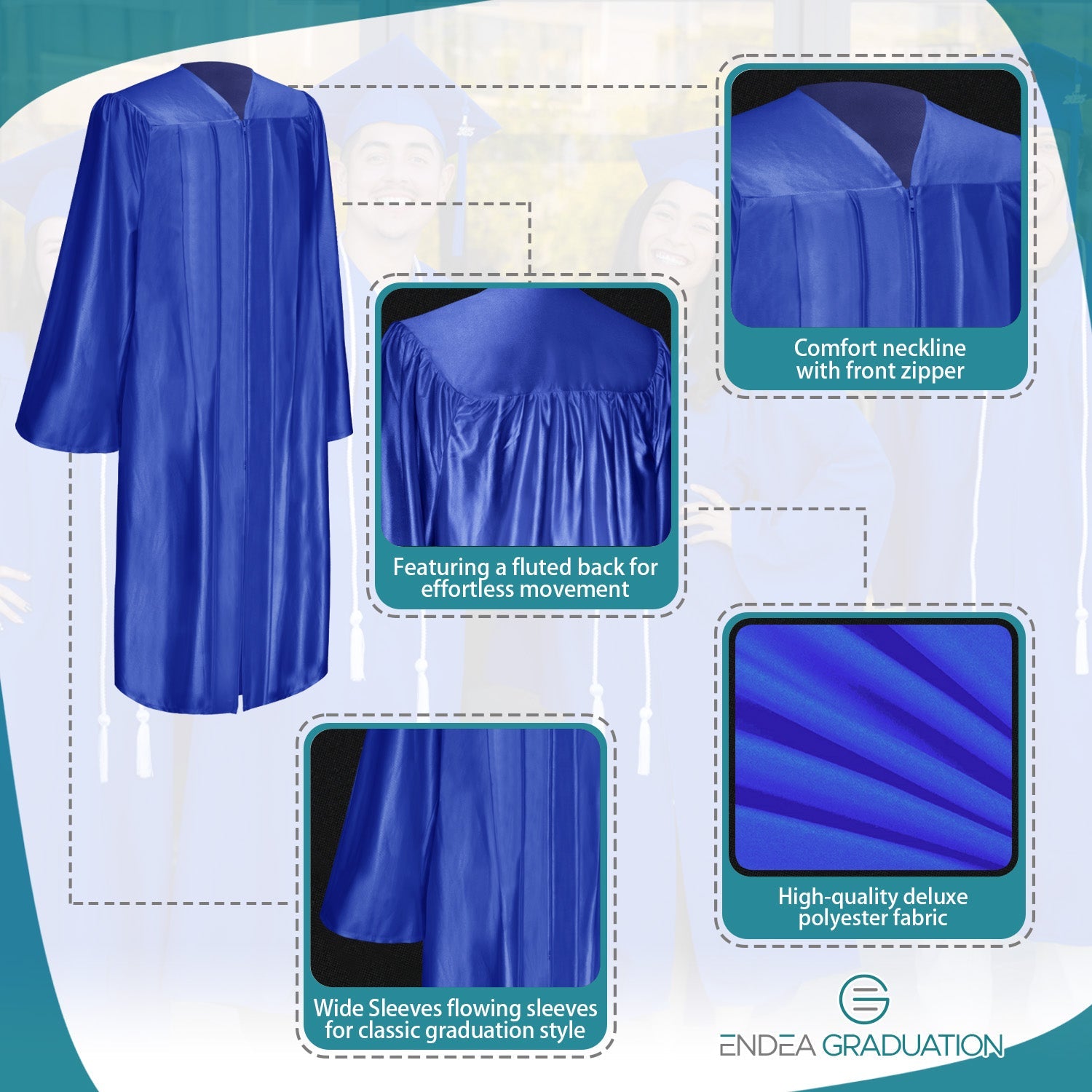 Shiny Royal Blue Graduation Gown - Endea Graduation