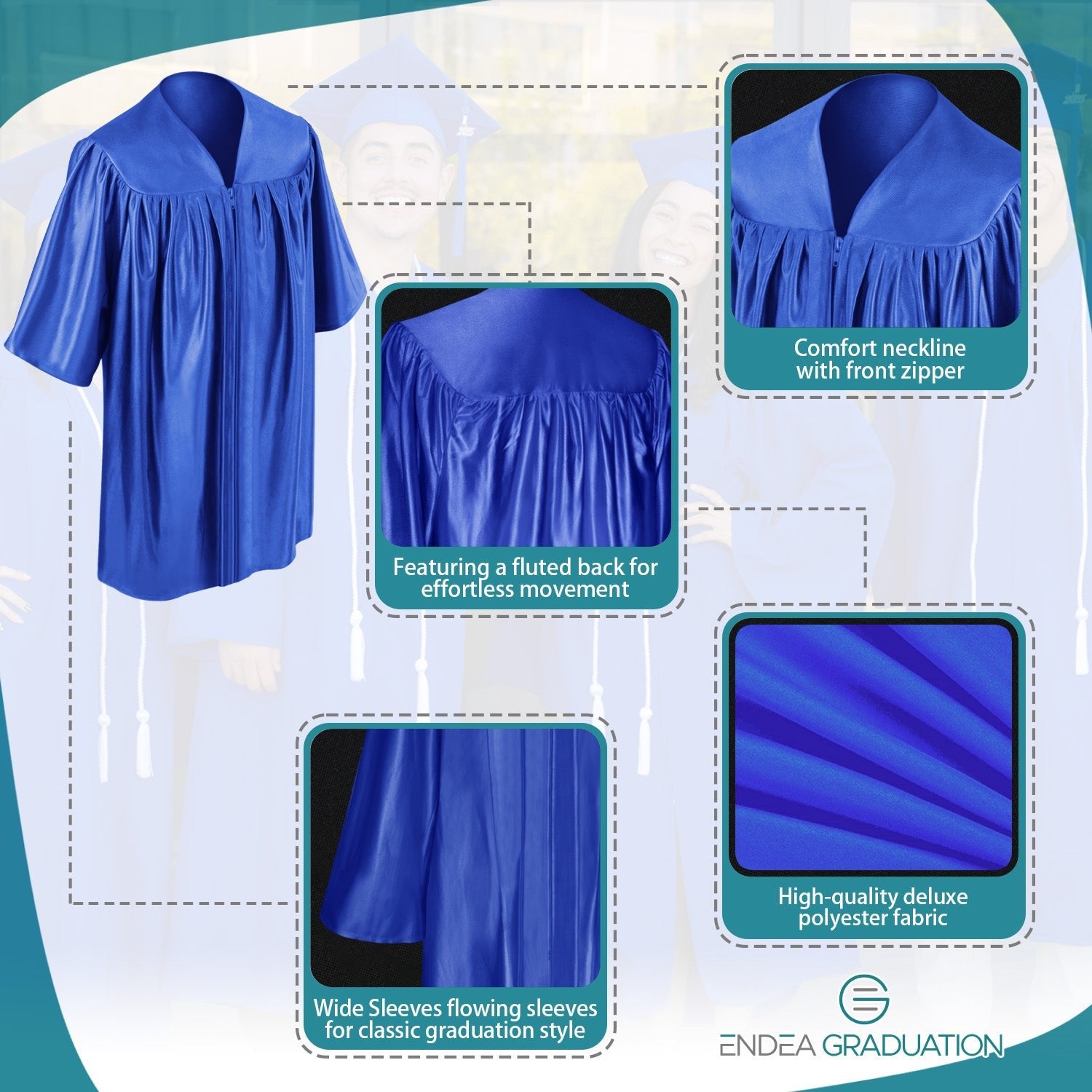 Shiny Royal Blue Graduation Gown for Preschool - Endea Graduation