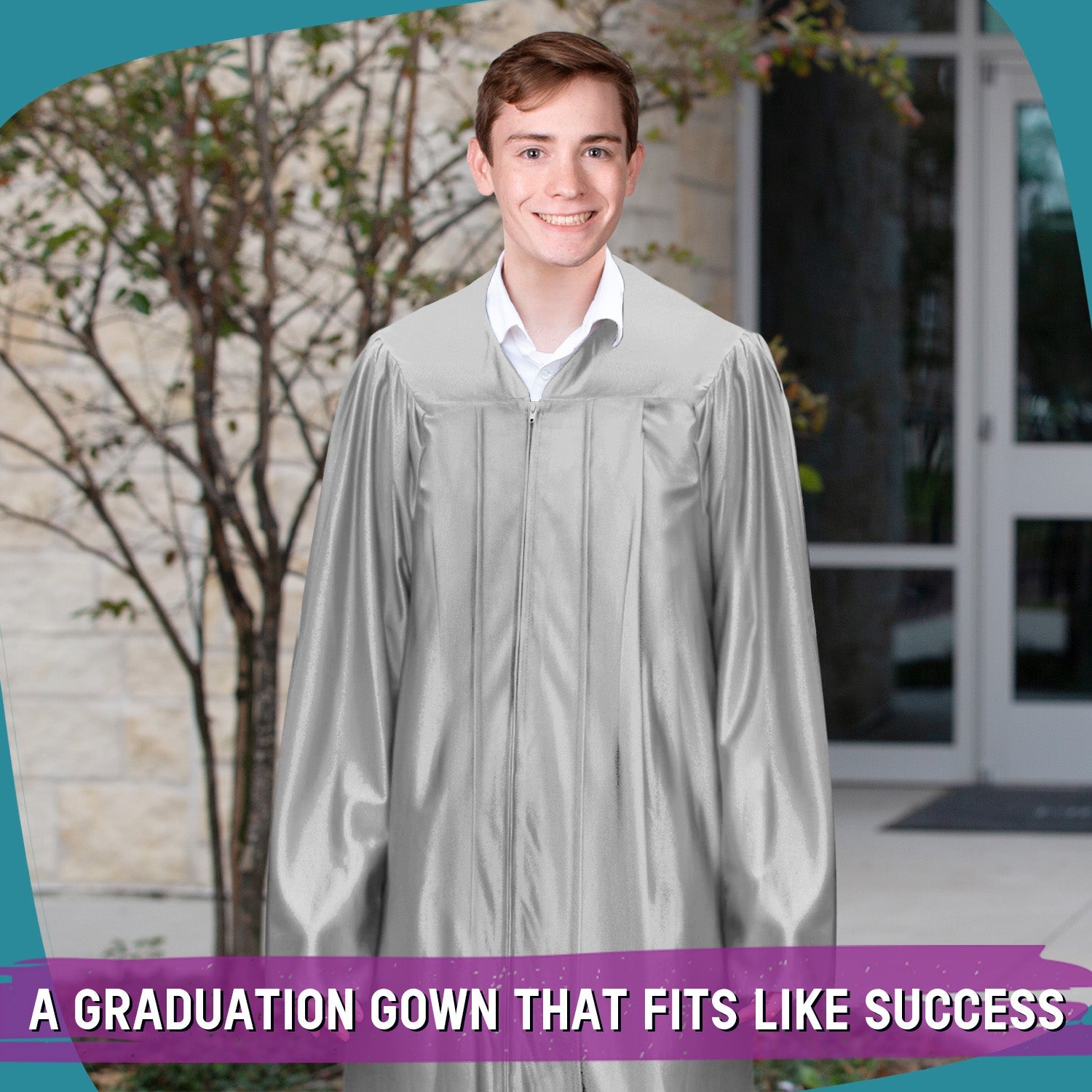 Shiny Silver Graduation Gown - Endea Graduation
