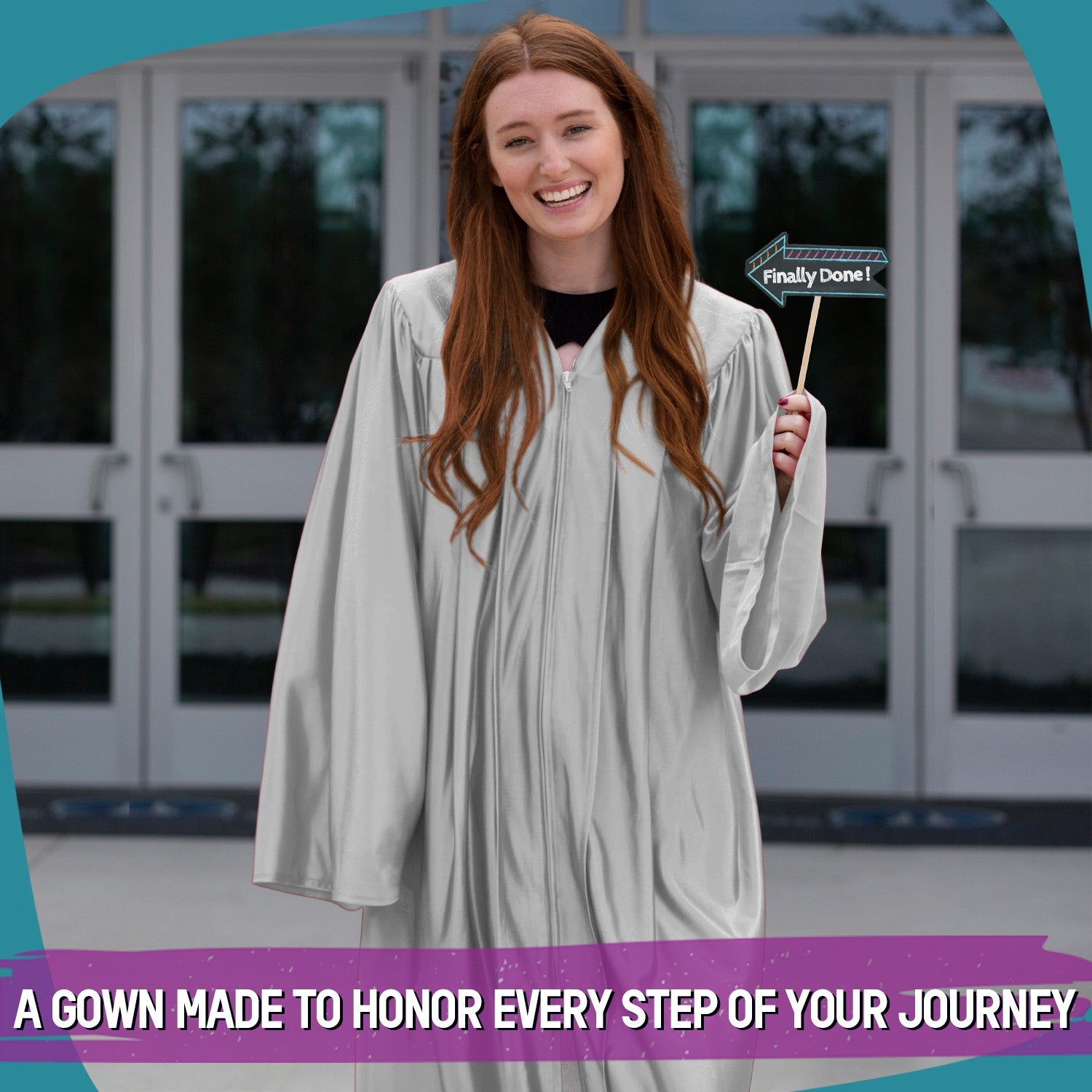 Shiny Silver Graduation Gown - Endea Graduation