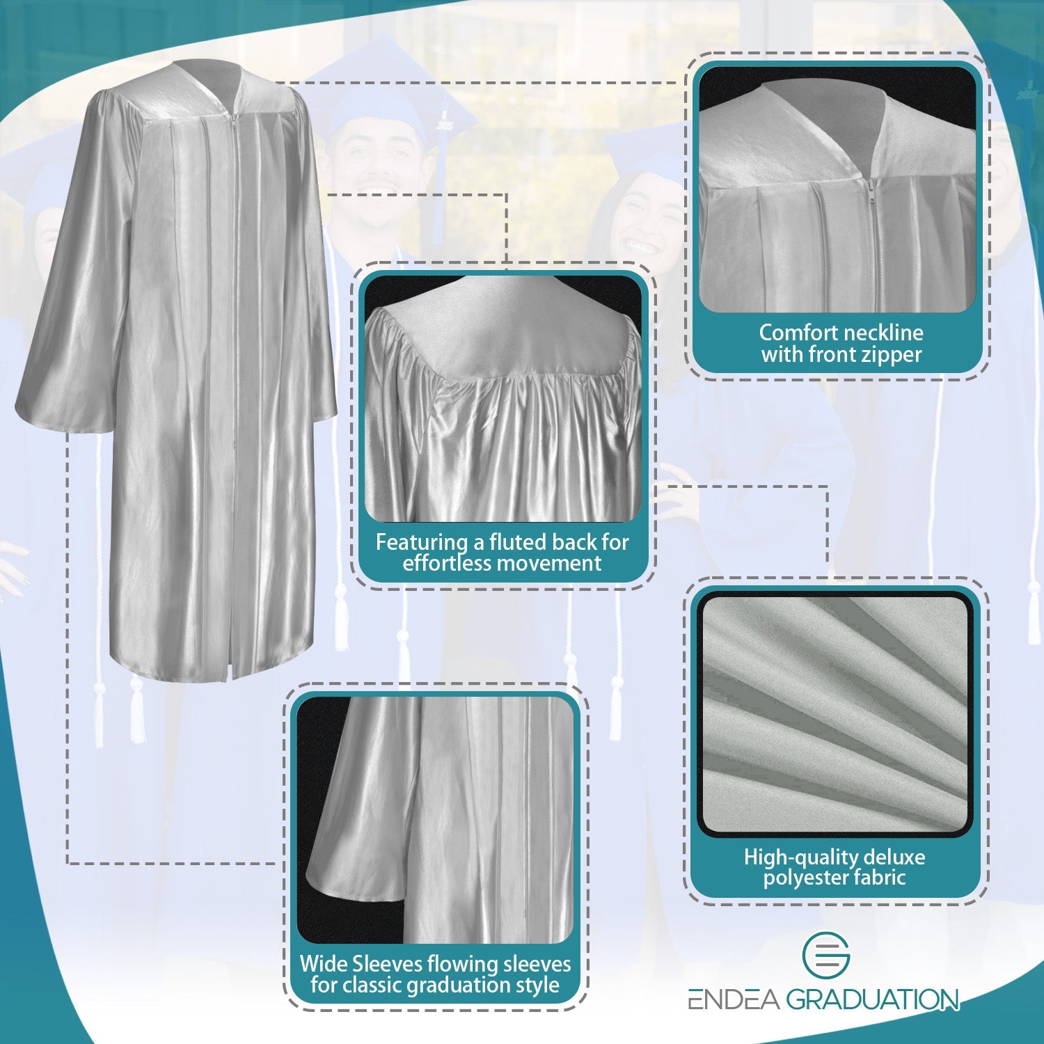 Shiny Silver Graduation Gown - Endea Graduation