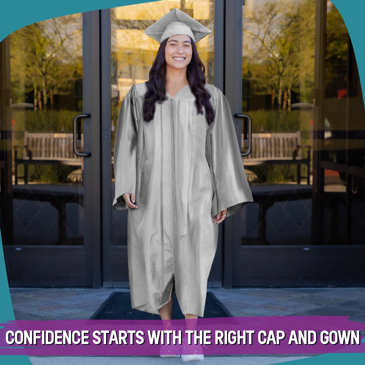Shiny Silver Graduation Gown & Cap - Endea Graduation