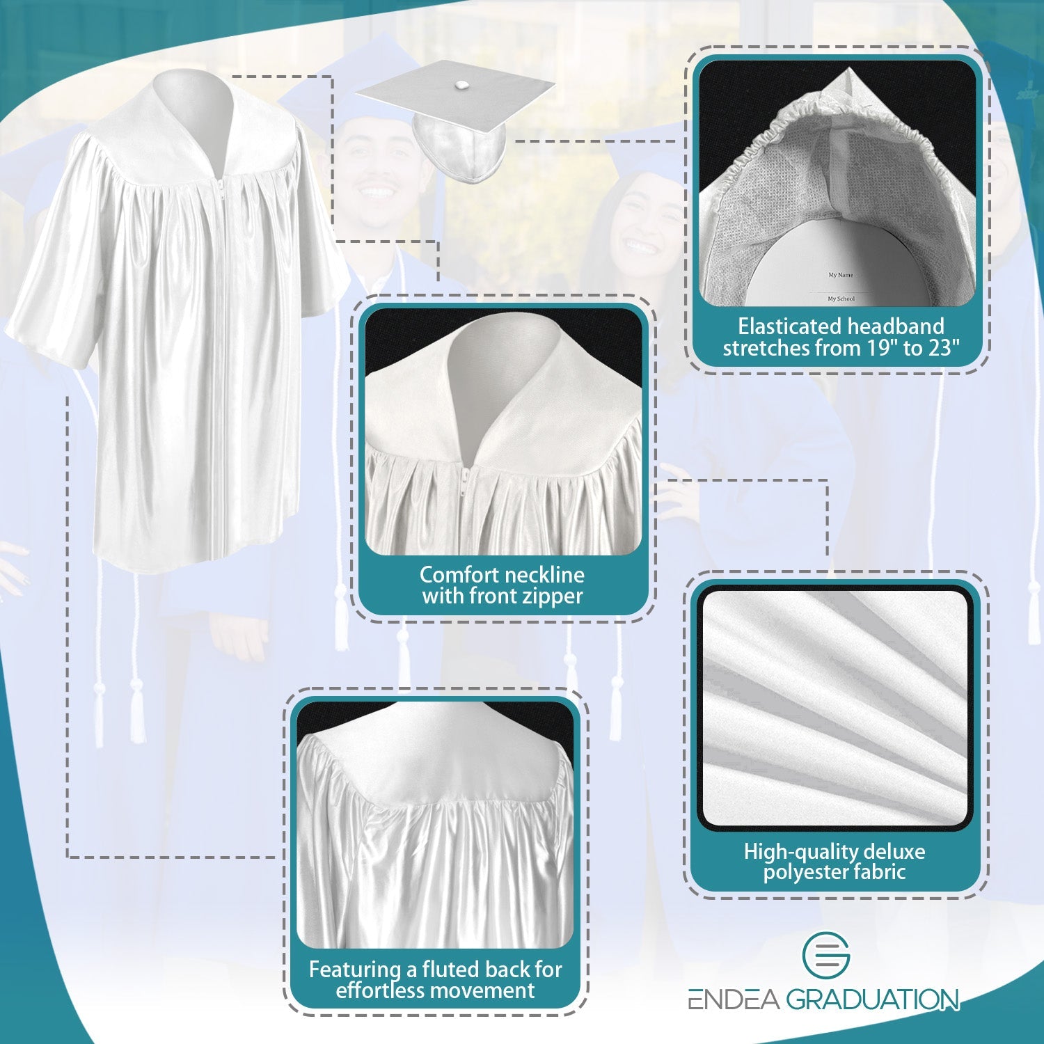 Shiny White Graduation Cap and Gown for Preschool - Endea Graduation