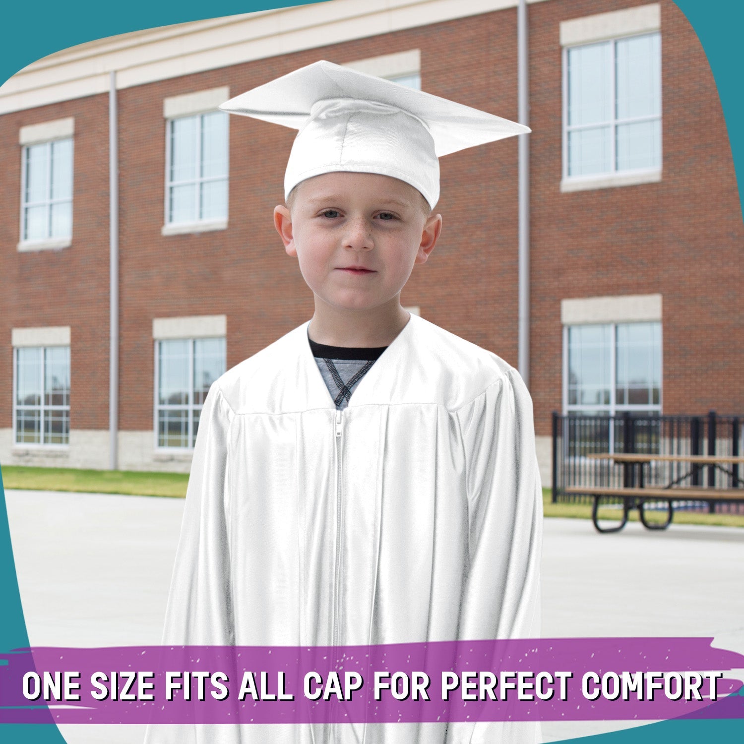 Shiny White Graduation Cap and Gown for Preschool - Endea Graduation