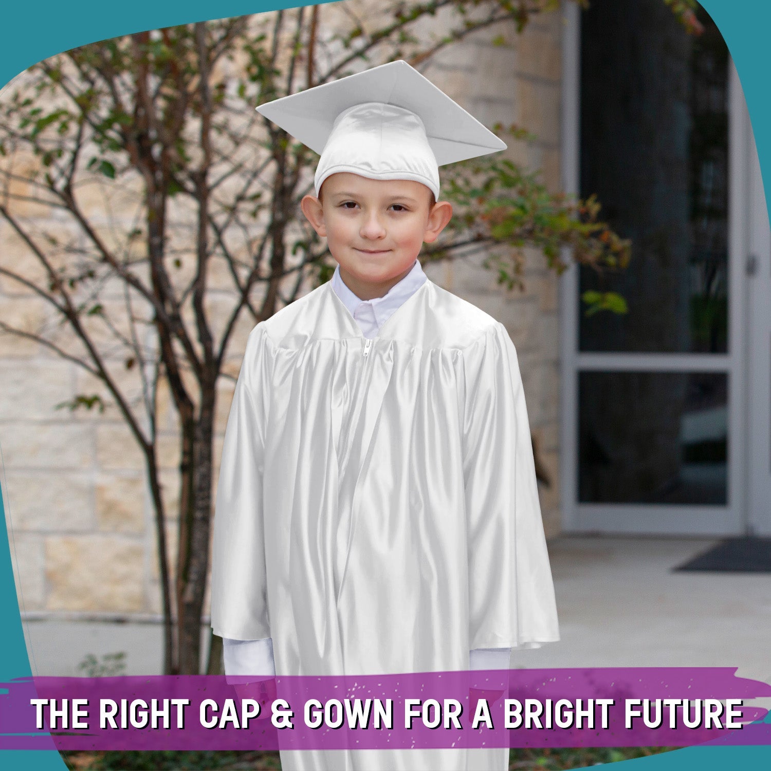 Shiny White Graduation Cap and Gown for Preschool - Endea Graduation