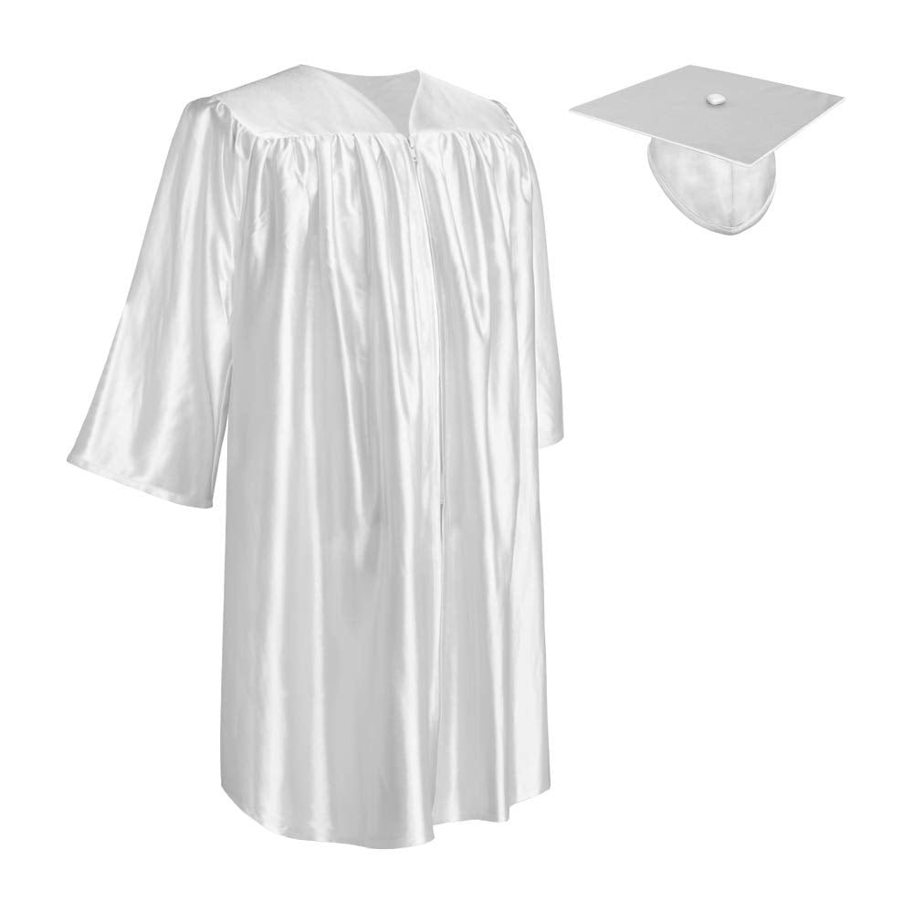 Shiny White Graduation Cap and Gown for Preschool - Endea Graduation
