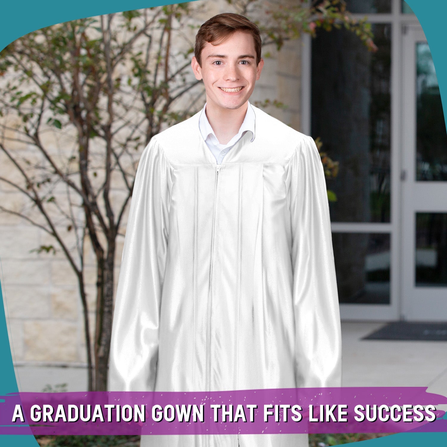 Shiny White Graduation Gown - Endea Graduation