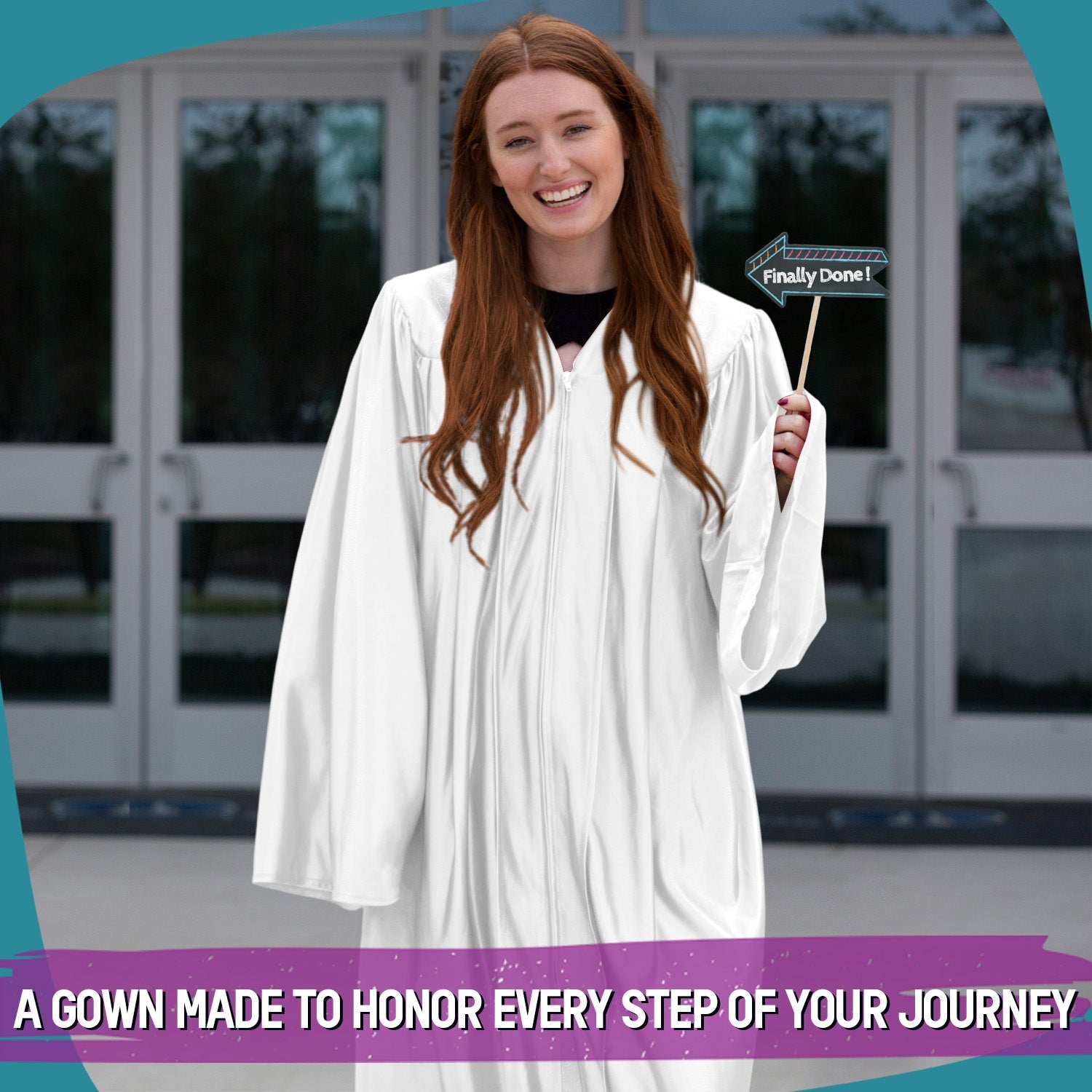 Shiny White Graduation Gown - Endea Graduation