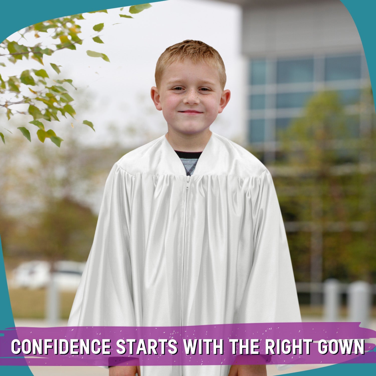 Shiny White Graduation Gown for Preschool - Endea Graduation