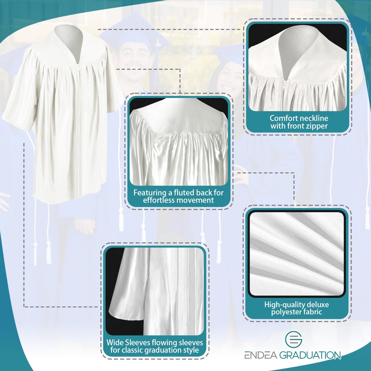 Shiny White Graduation Gown for Preschool - Endea Graduation