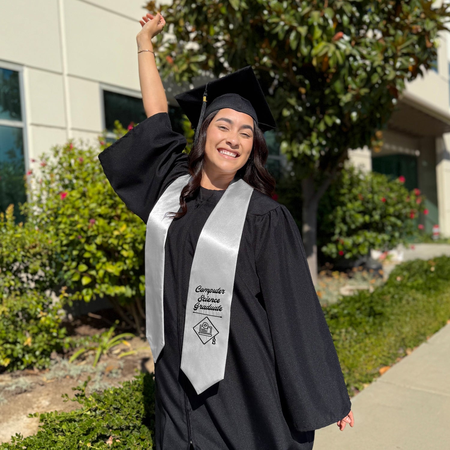 Silver Computer Science Graduate Stole/Sash with Classic Tips - Endea Graduation