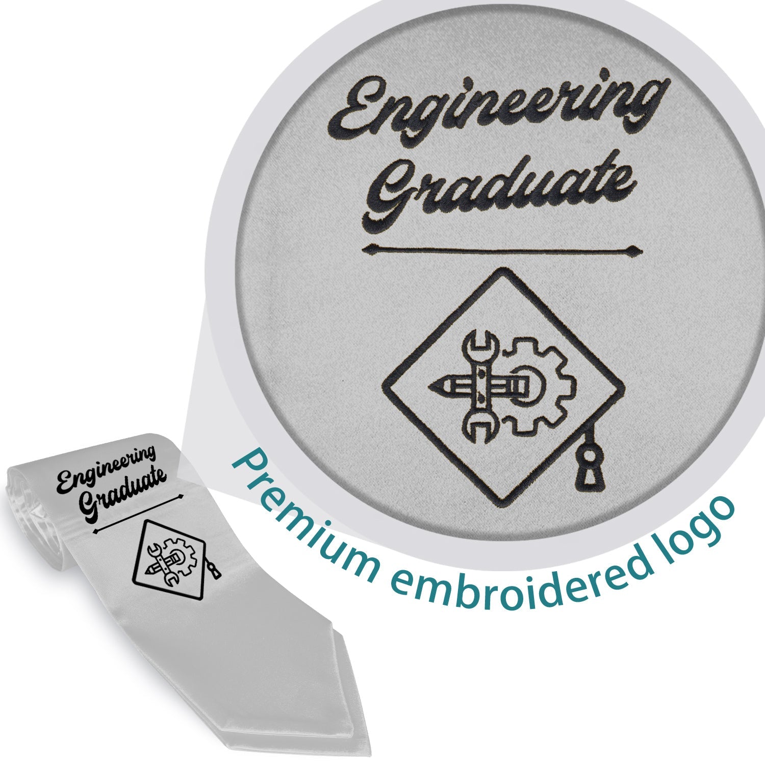 Silver Engineering Graduate Stole/Sash with Classic Tips - Endea Graduation