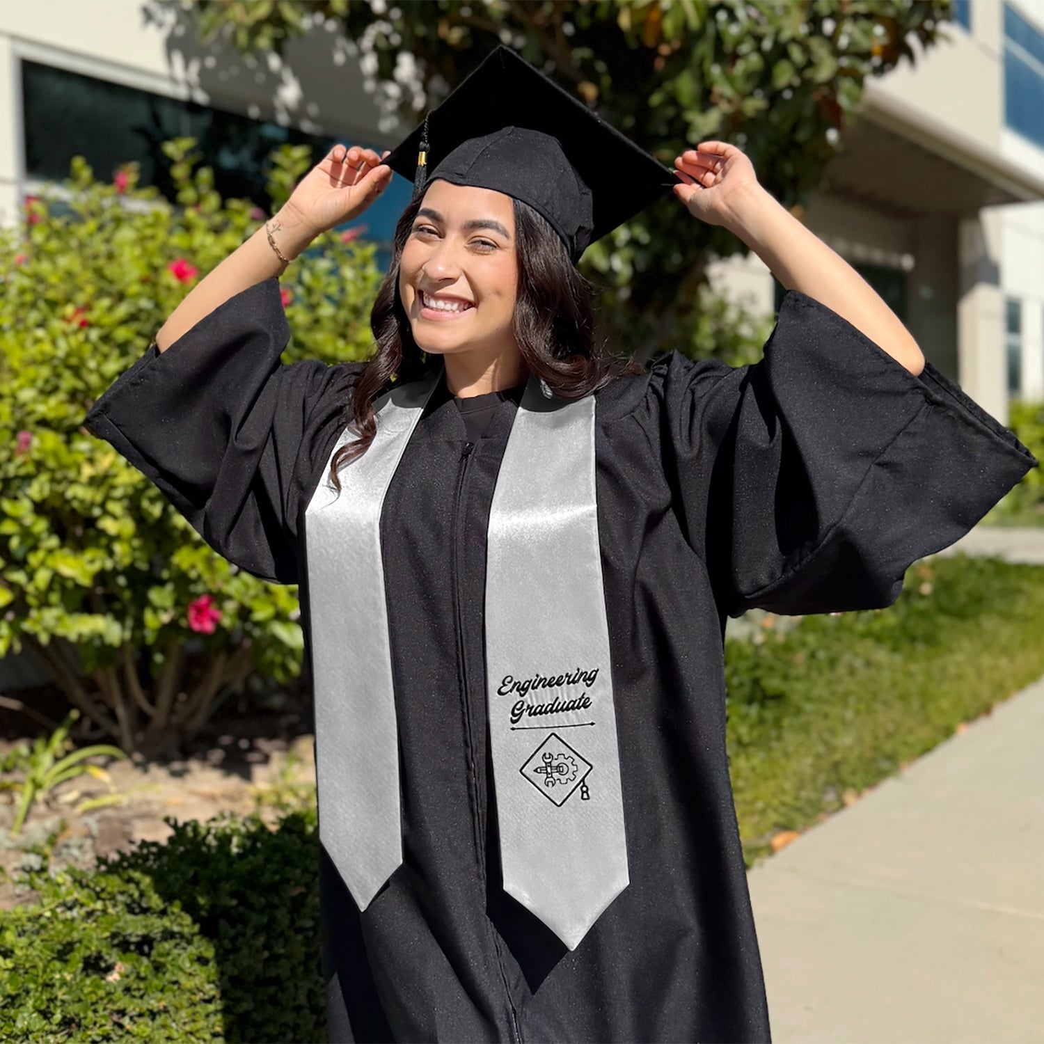 Silver Engineering Graduate Stole/Sash with Classic Tips - Endea Graduation