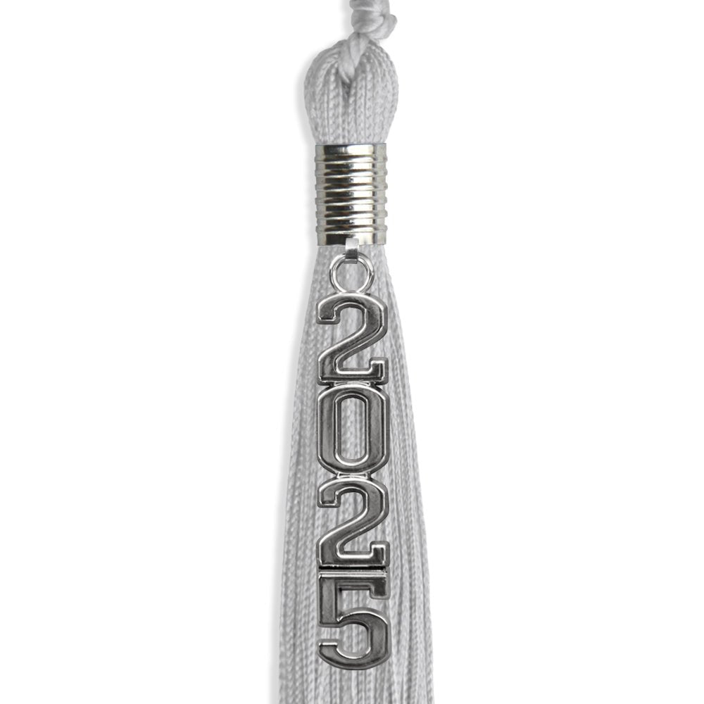 Silver Graduation Tassel with Silver Stacked Date Drop - Endea Graduation