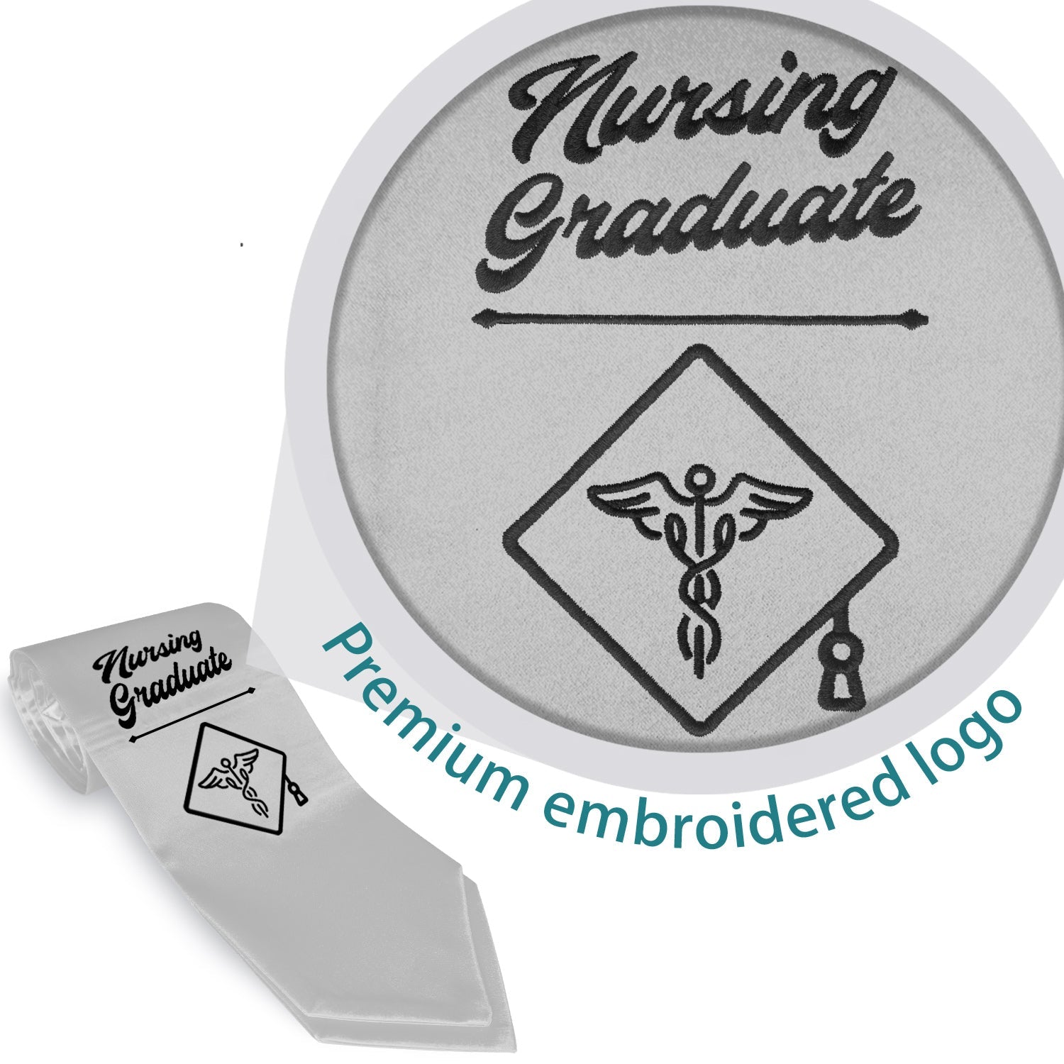 Silver Nursing Graduate Stole/Sash with Classic Tips - Endea Graduation