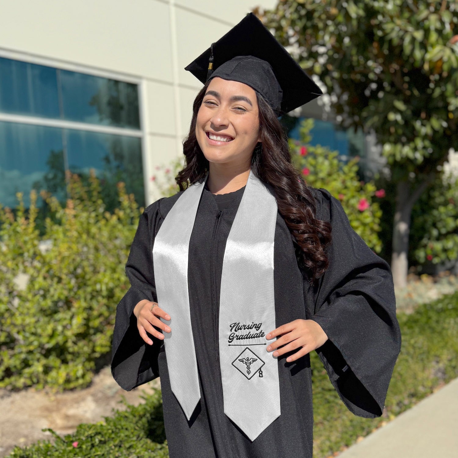 Silver Nursing Graduate Stole/Sash with Classic Tips - Endea Graduation