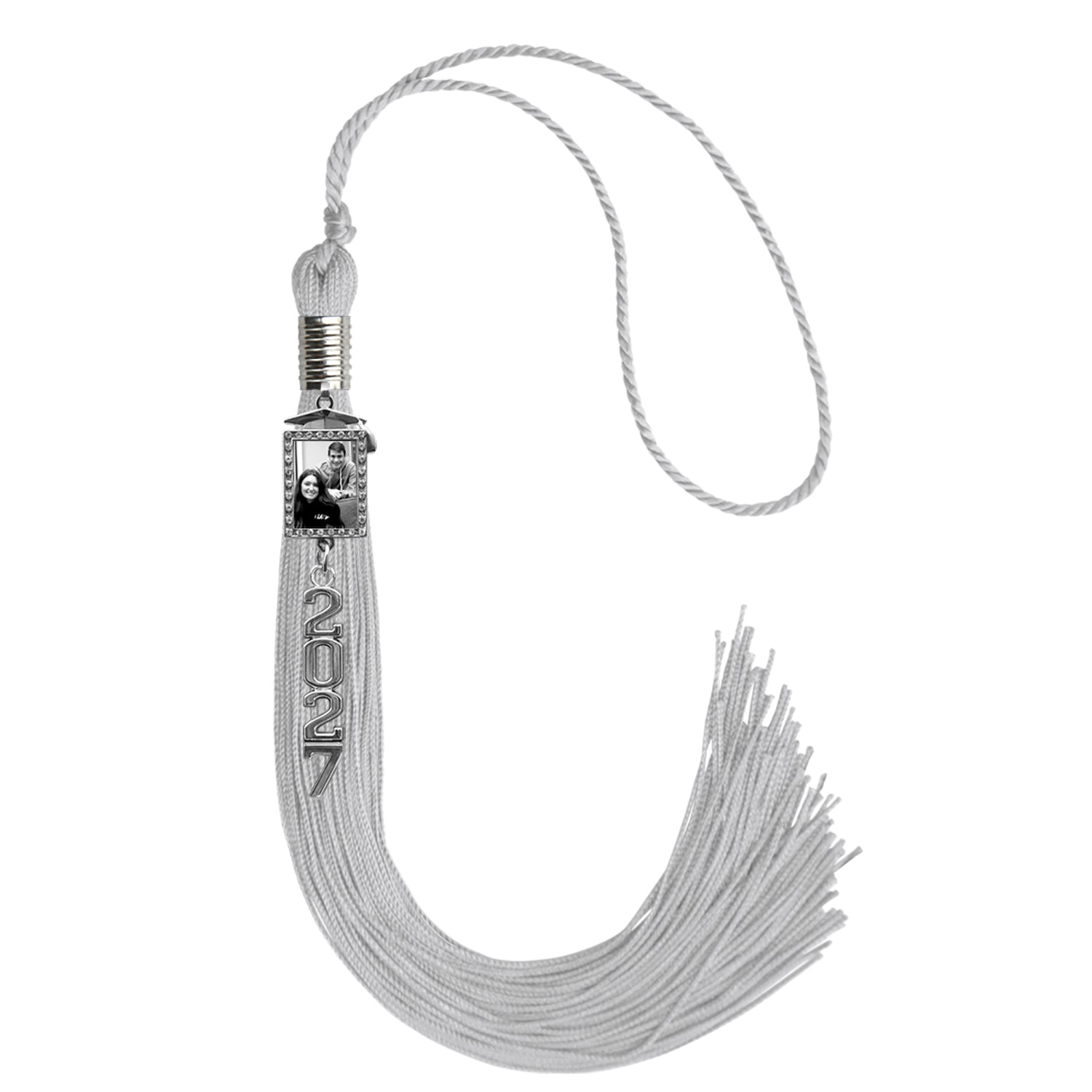 Silver Tassel with Photo Frame Charm and Stacked Date Drop - Endea Graduation