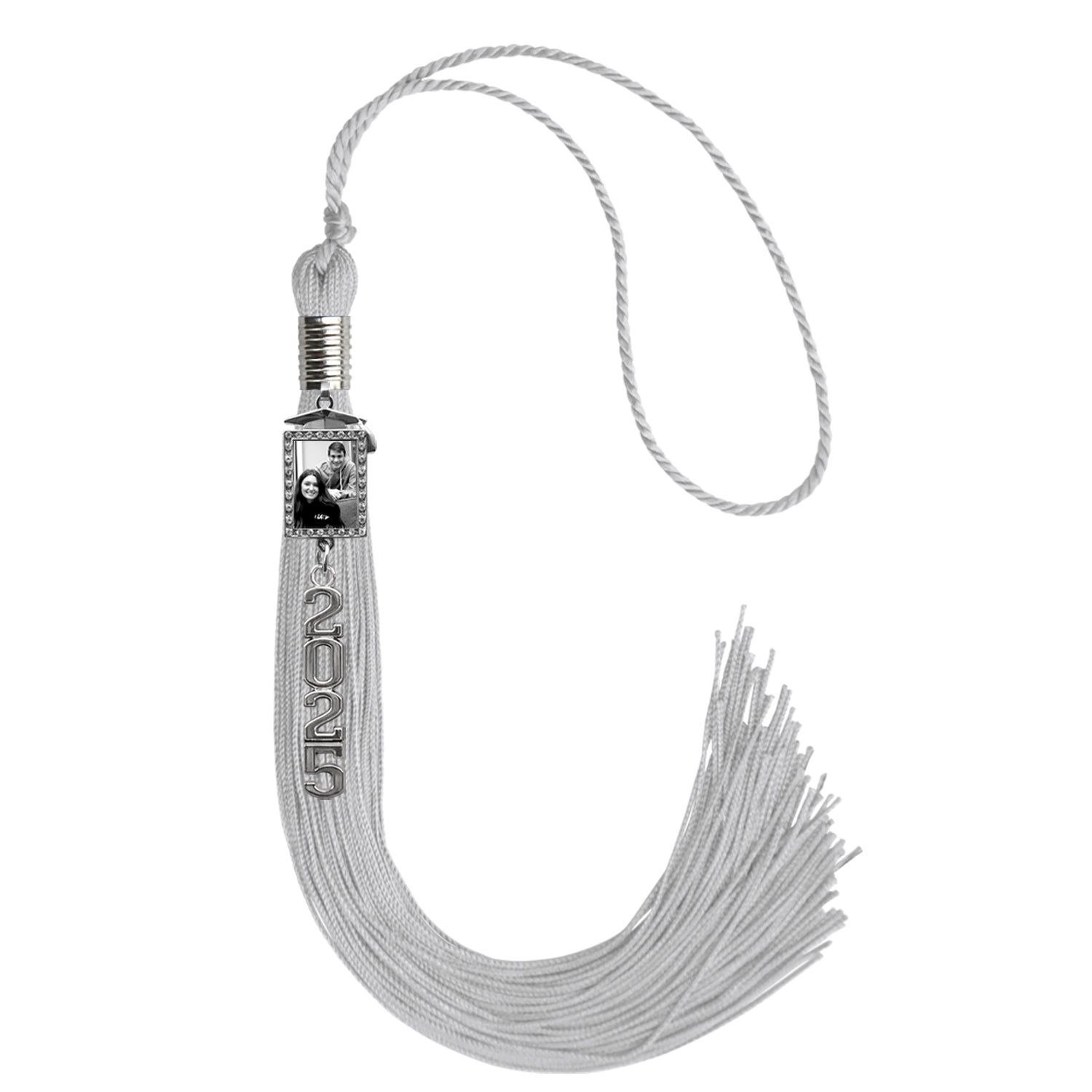 Silver Tassel with Photo Frame Charm and Stacked Date Drop - Endea Graduation