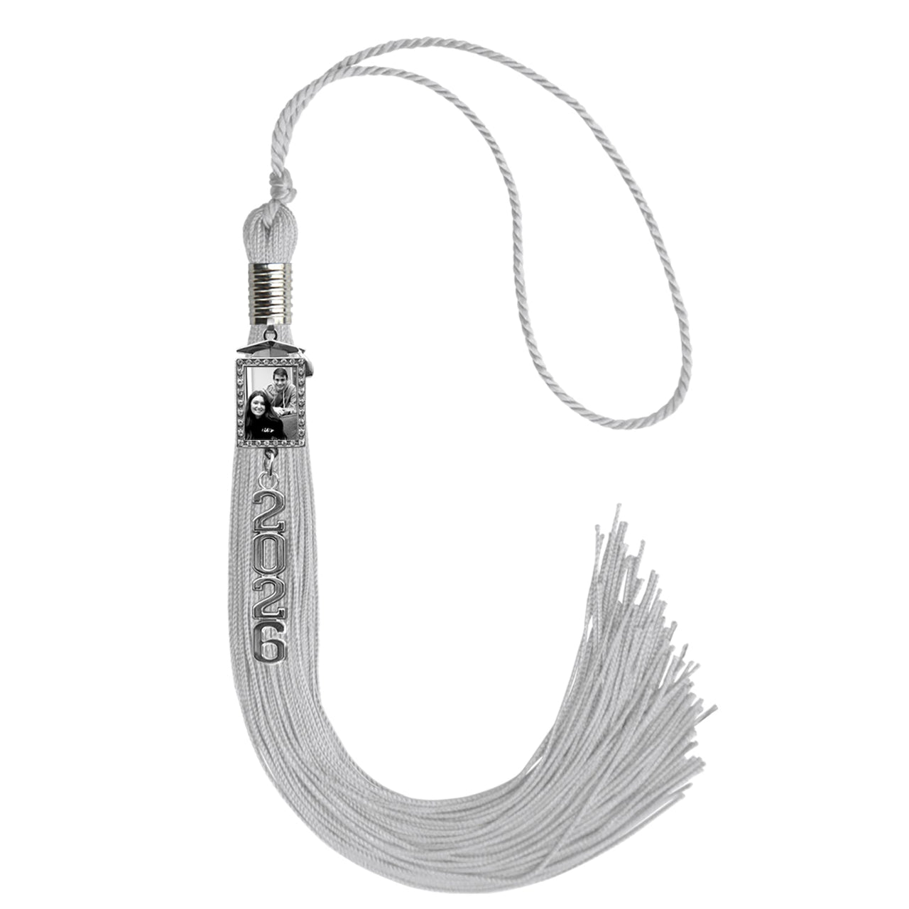 Silver Tassel with Photo Frame Charm and Stacked Date Drop - Endea Graduation