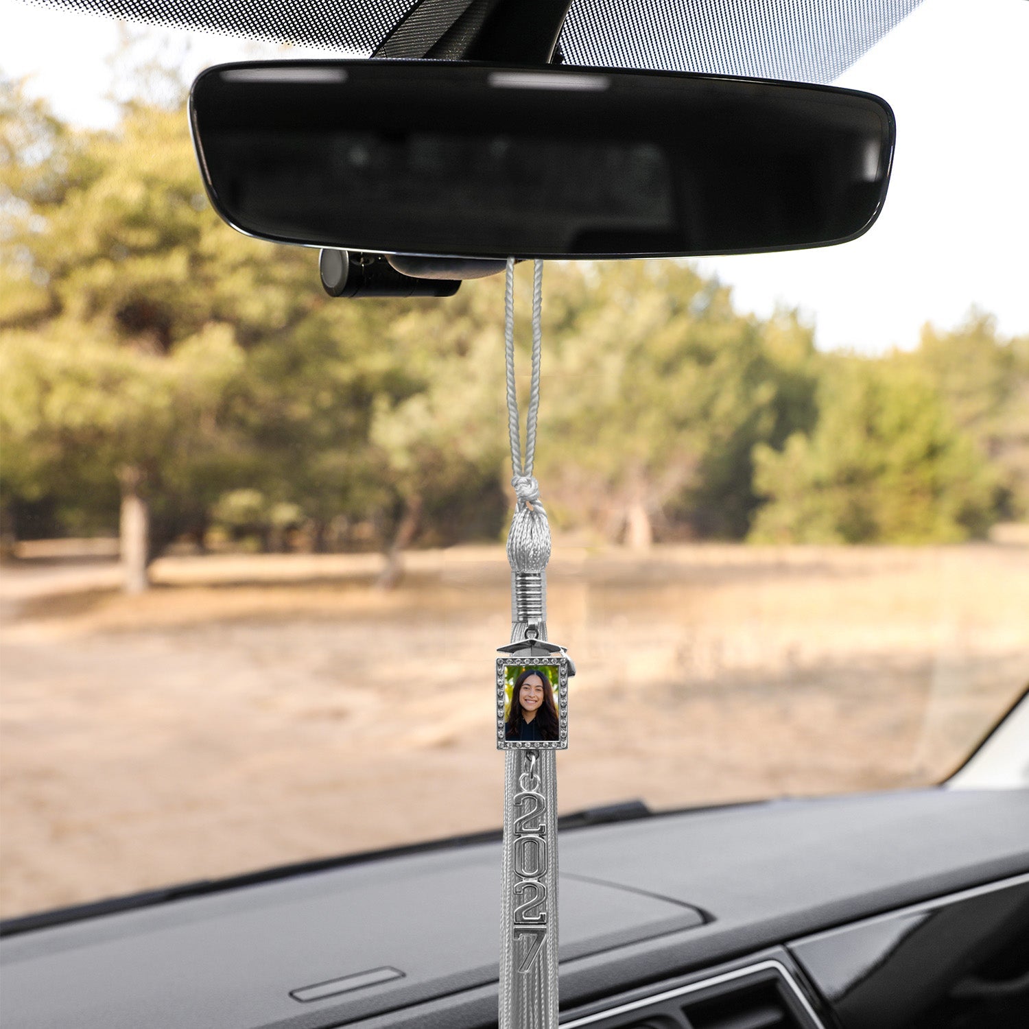 Silver Tassel with Photo Frame Charm and Stacked Date Drop - Endea Graduation