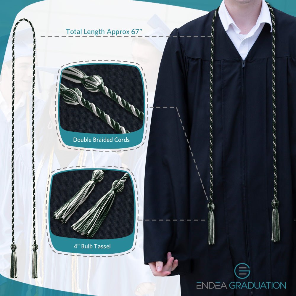 Single Graduation Honor Cord Forest Green/White - Endea Graduation