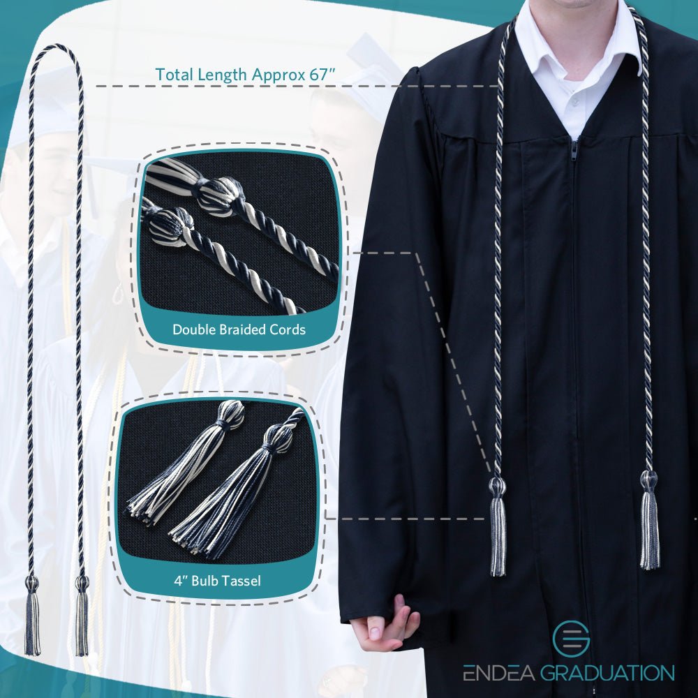 Single Graduation Honor Cord Navy Blue/White - Endea Graduation