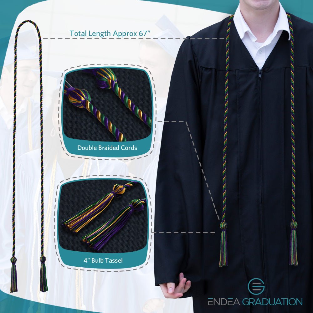 Single Graduation Honor Cord Purple/Green/Gold - Endea Graduation