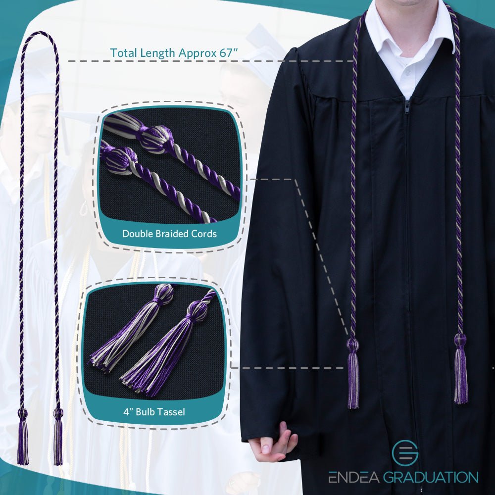 Single Graduation Honor Cord Purple/Silver - Endea Graduation