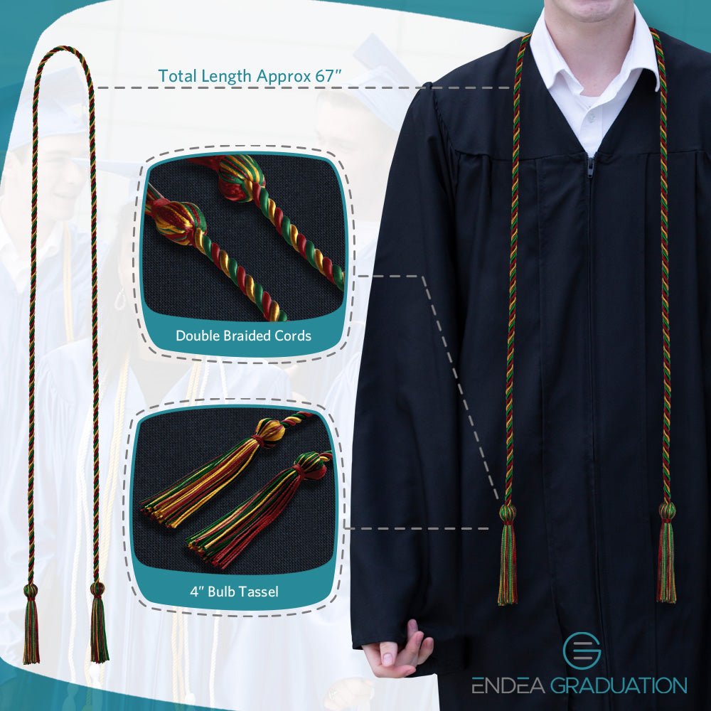 Single Graduation Honor Cord Red/Gold/Green - Endea Graduation