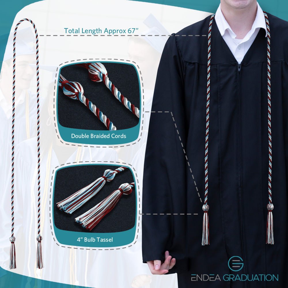 Single Graduation Honor Cord Red/Light Blue/White - Endea Graduation