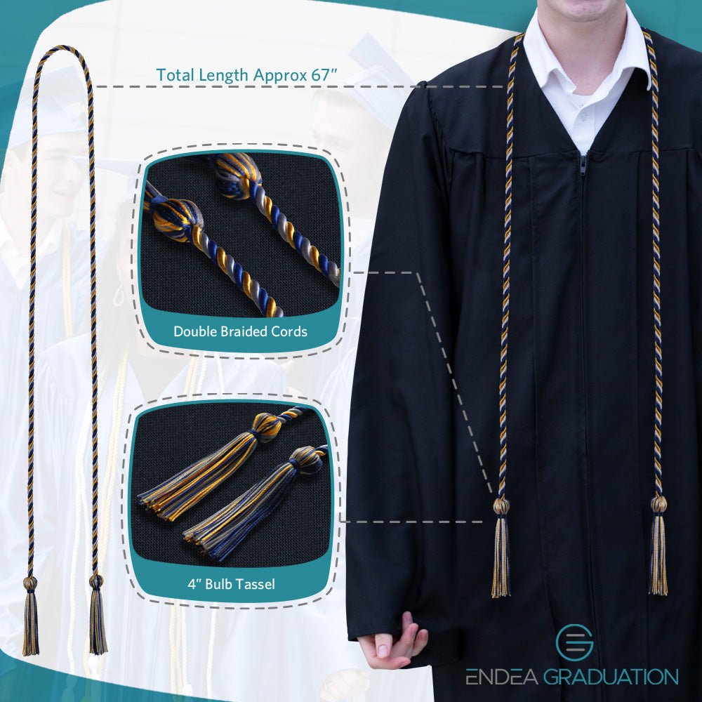 Single Graduation Honor Cord Royal Blue/Gold/White - Endea Graduation