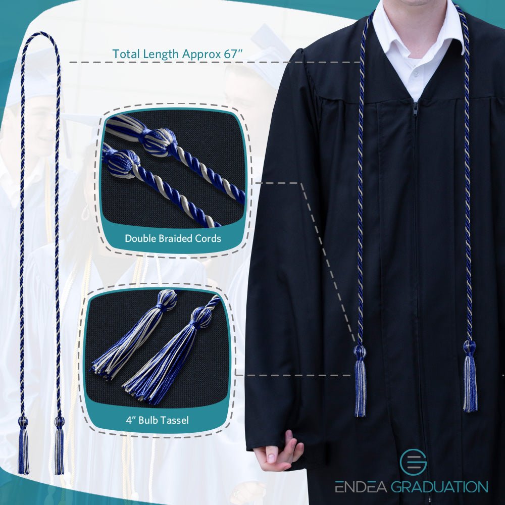 Single Graduation Honor Cord Royal Blue/Silver - Endea Graduation