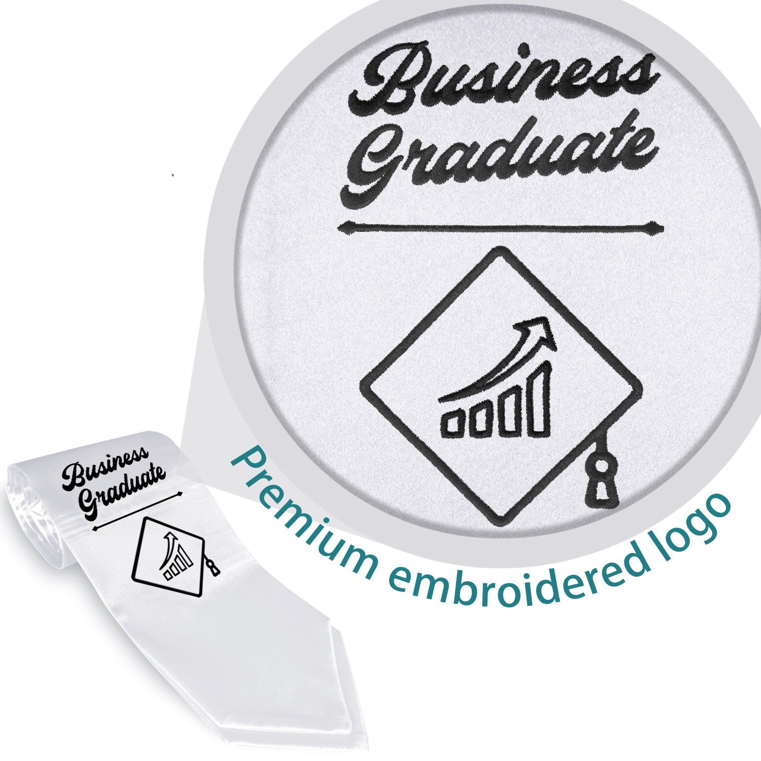 White Business Graduate Stole/Sash with Classic Tips - Endea Graduation