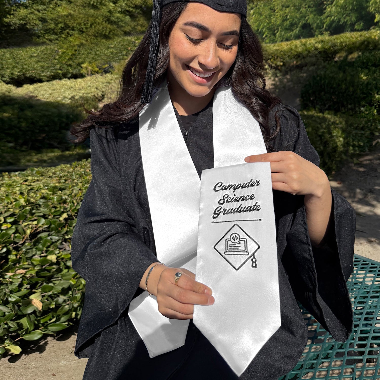 White Computer Science Graduate Stole/Sash with Classic Tips - Endea Graduation