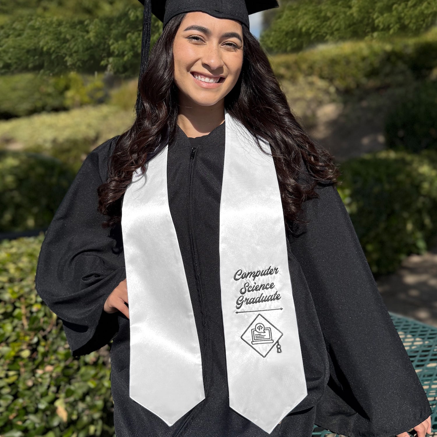 White Computer Science Graduate Stole/Sash with Classic Tips - Endea Graduation