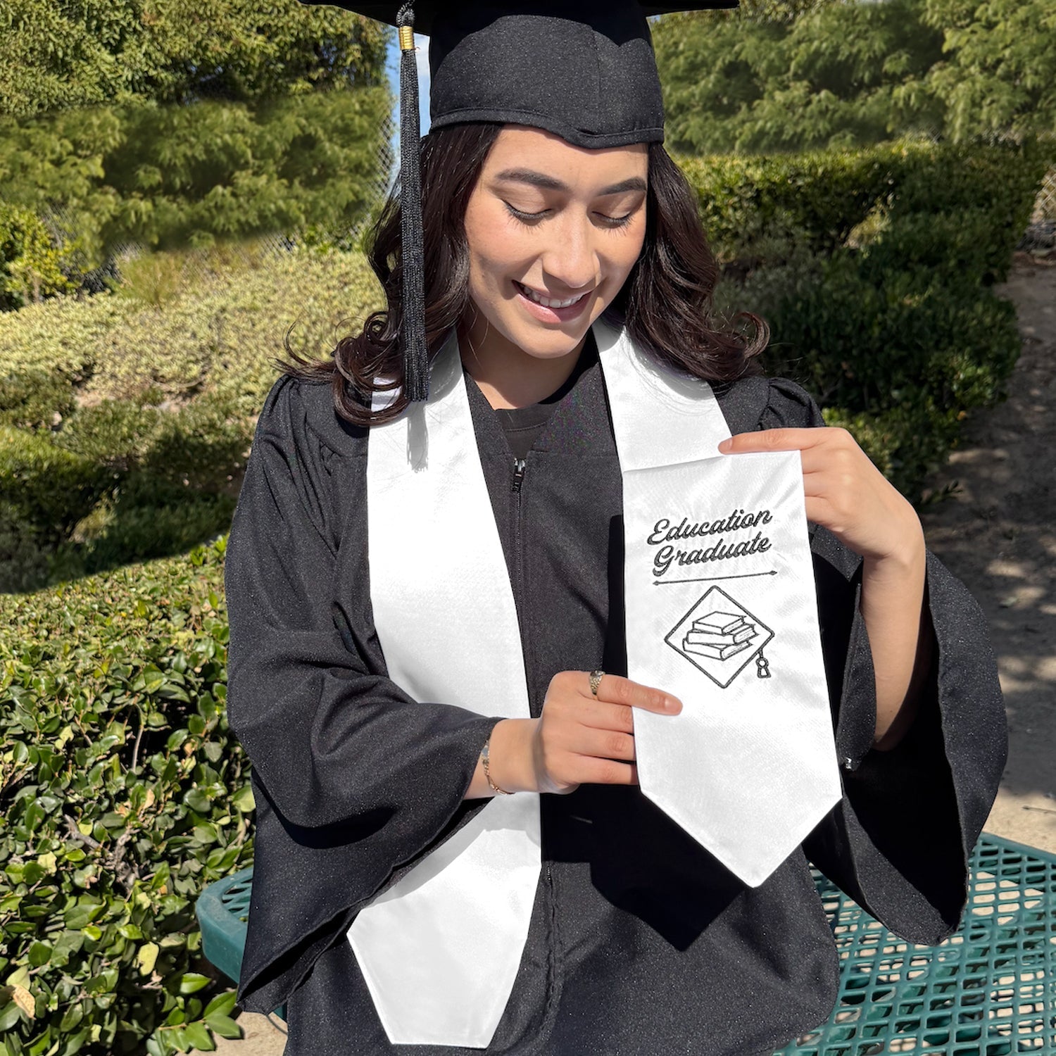 White Education Graduate Stole/Sash with Classic Tips - Endea Graduation